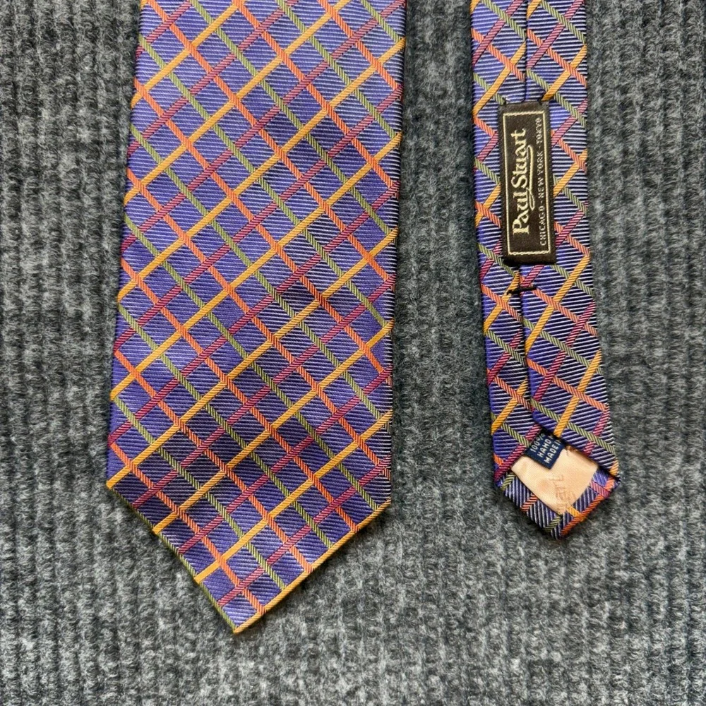Vintage Paul Stuart Silk Tie NWT Multicolor Geometric Grid Pattern Designer‎ USA